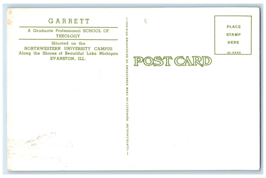 c1960's Garrett School Of Theology Exterior Evanston Illinois IL Trees Postcard