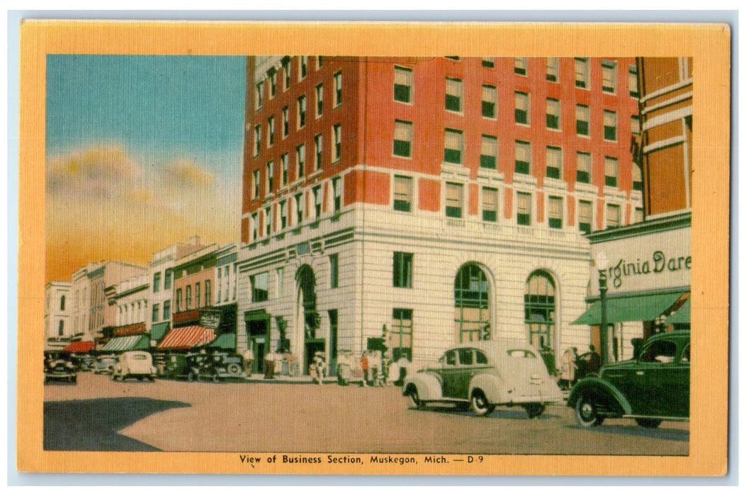c1940's View Of Business Section Shops Muskegon Michigan MI Unposted Postcard