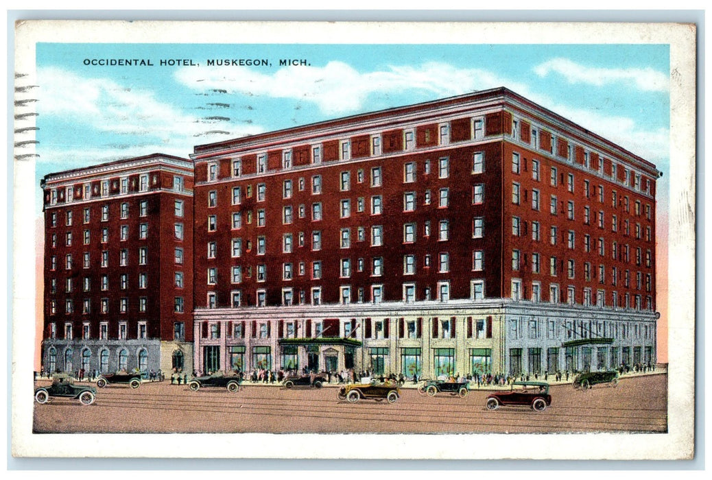 1931 Occidental Motel Exterior Roadside Muskegon Michigan MI Posted Car Postcard