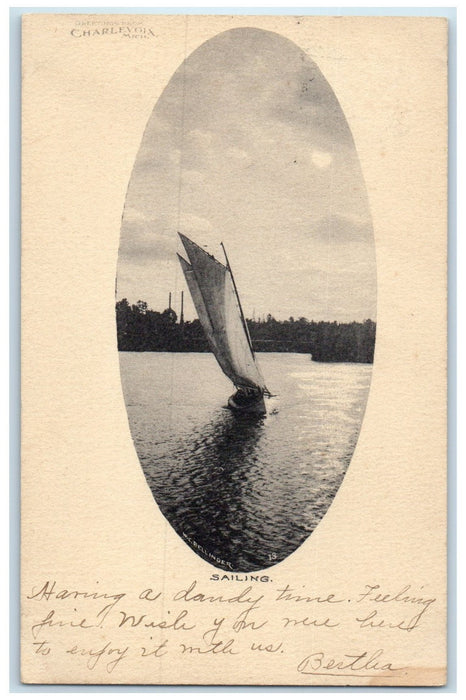 1909 Greetings From Charlevoix Sailing Scene Michigan MI Posted Vintage Postcard