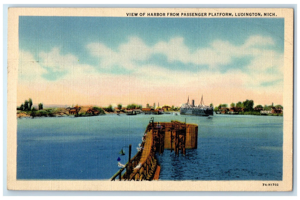 1938 View Of Harbor From Passenger Platform Ludington Michigan MI Ships Postcard