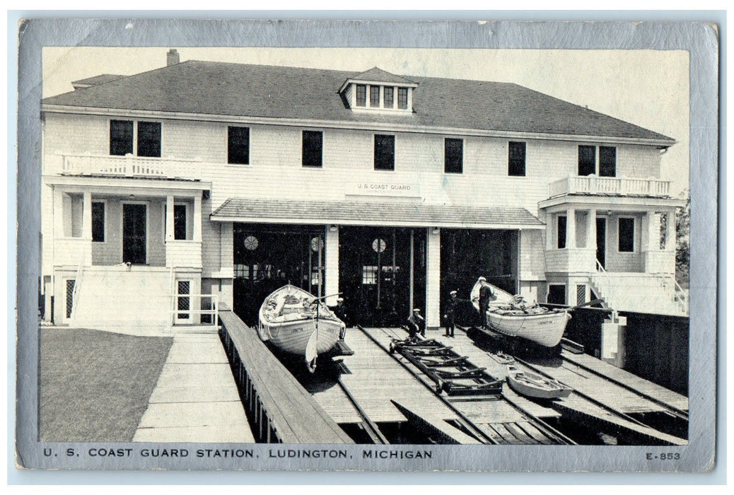c1940's United States Coast Guard Station Ludington Michigan MI Boats Postcard