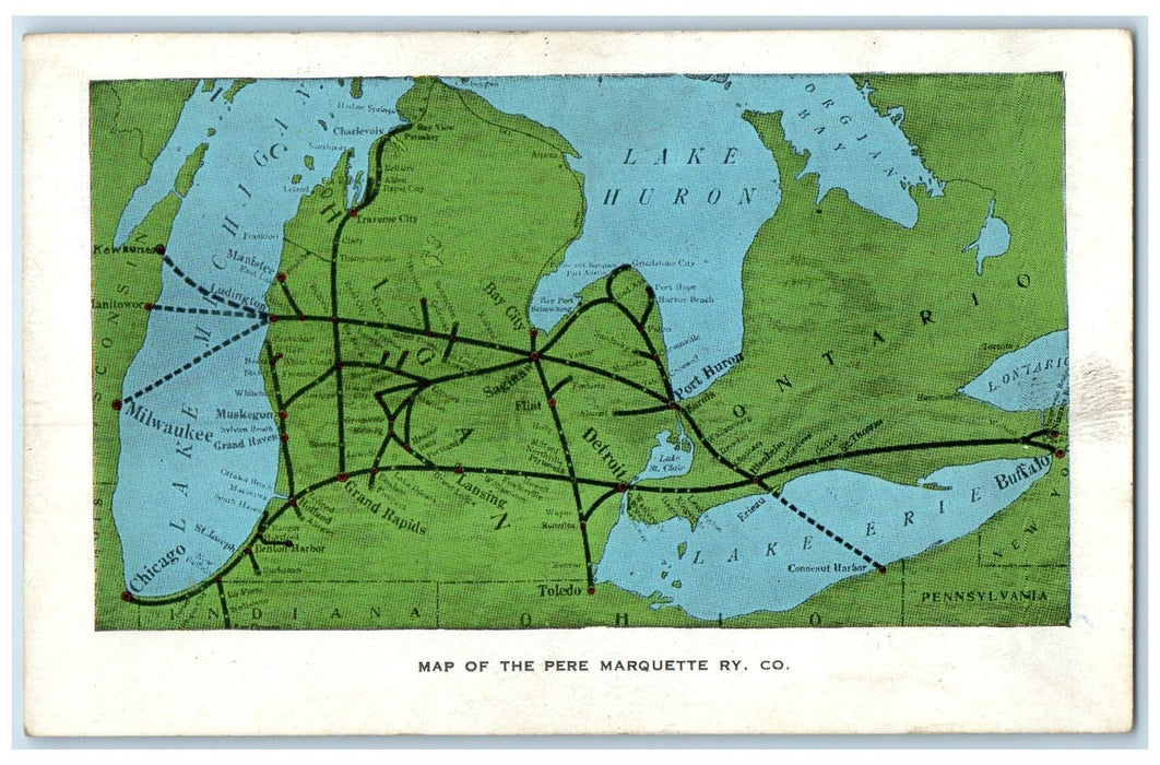 c1960s Map Of The Pere  Marquette Railway Company Ludington Michigan MI Postcard
