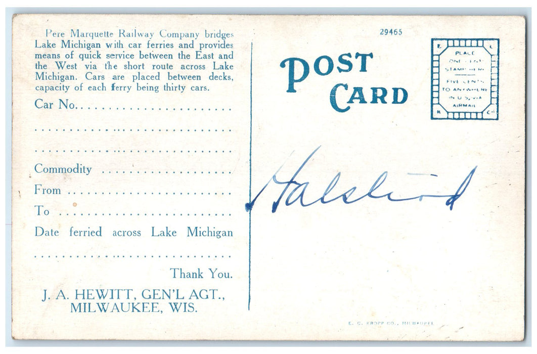 c1960s Map Of The Pere  Marquette Railway Company Ludington Michigan MI Postcard