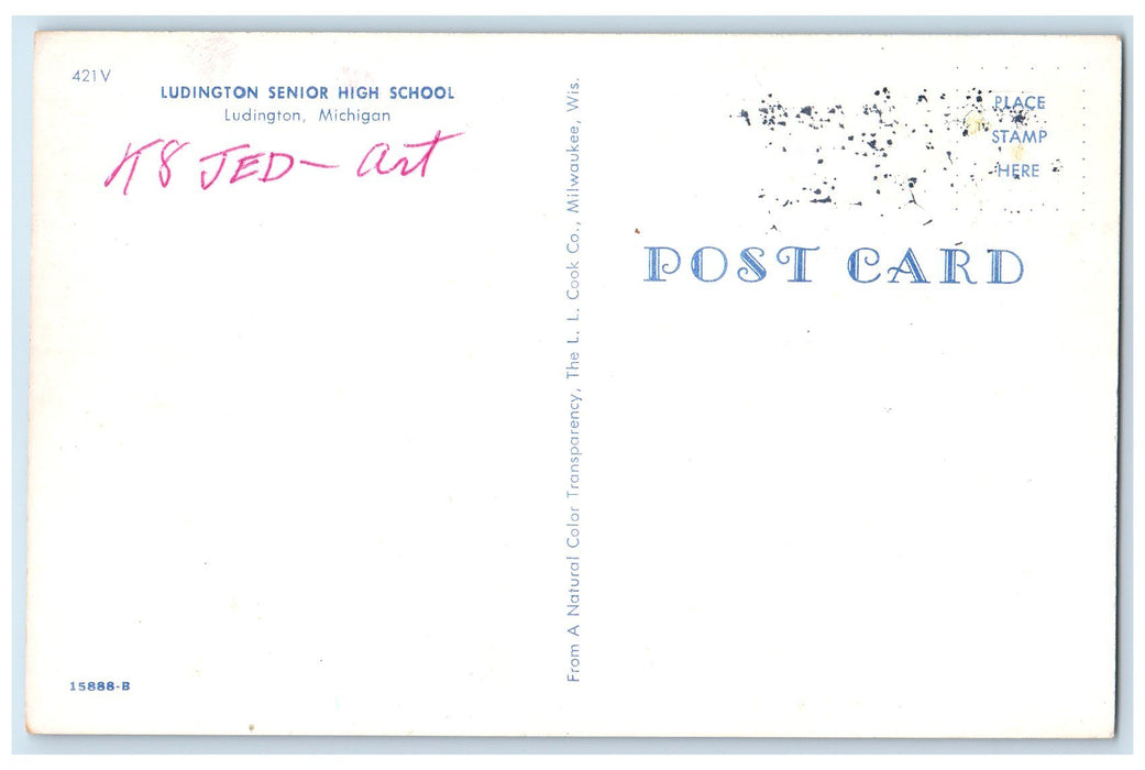 c1960's Ludington Senior High School Exterior Roadside Ludington MI Postcard