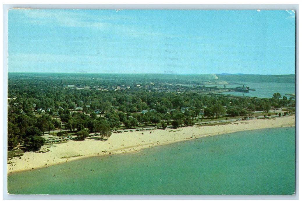 1962 Public Beach On Lake Michigan Ludington Michigan MI Posted Trees Postcard