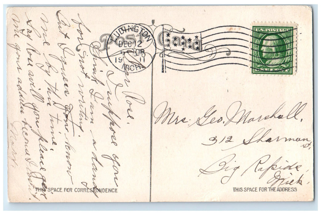 1911 Girl Sitting On Circle High School Exterior Ludington MI Posted Postcard