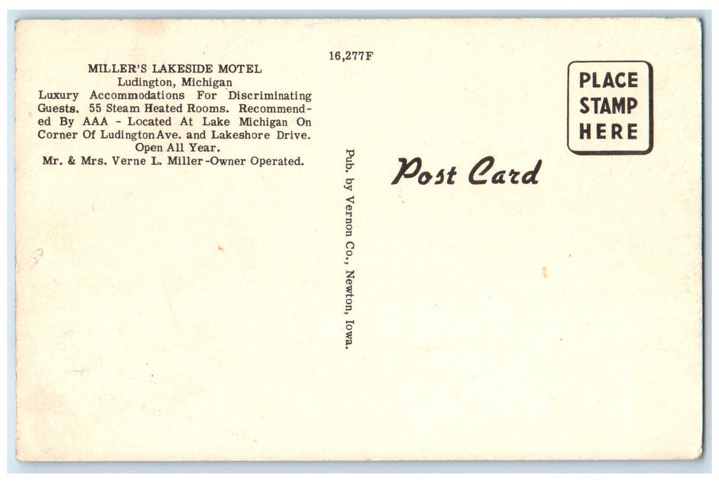 c1940's Miller's Lakeside Motel Exterior Roadside Ludington Michigan MI Postcard