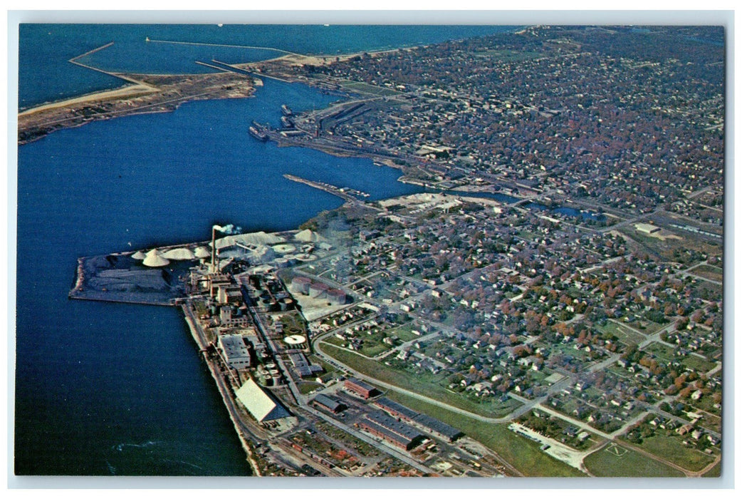 c1960's Air View Of Ludington Well-Known As Ferry Port Ludington MI Postcard