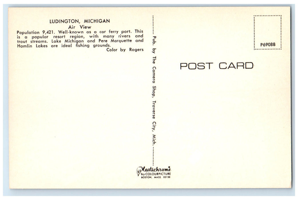 c1960's Air View Of Ludington Well-Known As Ferry Port Ludington MI Postcard