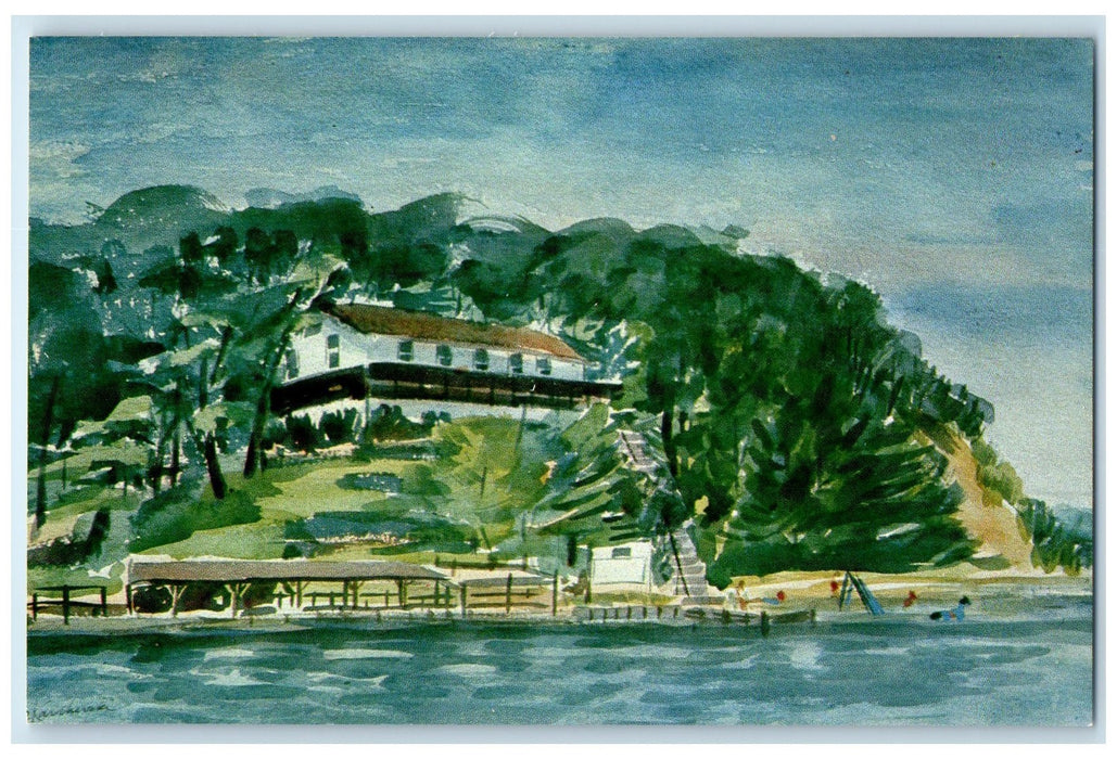 c1960's Hobby Crest American Plan Resort Hamlin Lake Ludington MI Paint Postcard