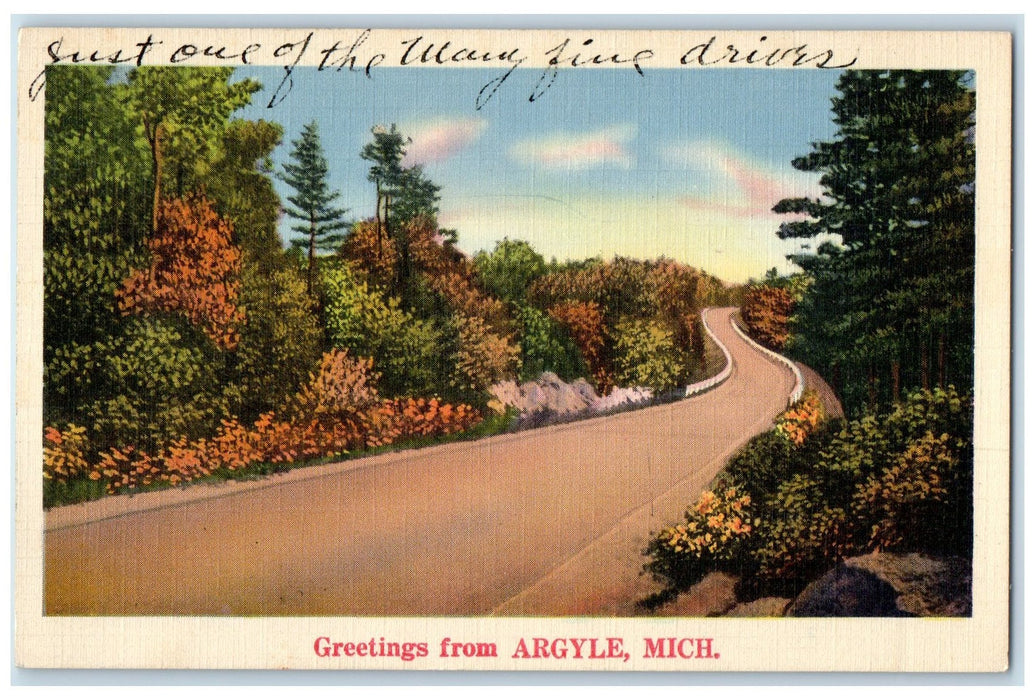 1941 Greetings From Argyle Turnpike Road Grove View Michigan MI Posted Postcard