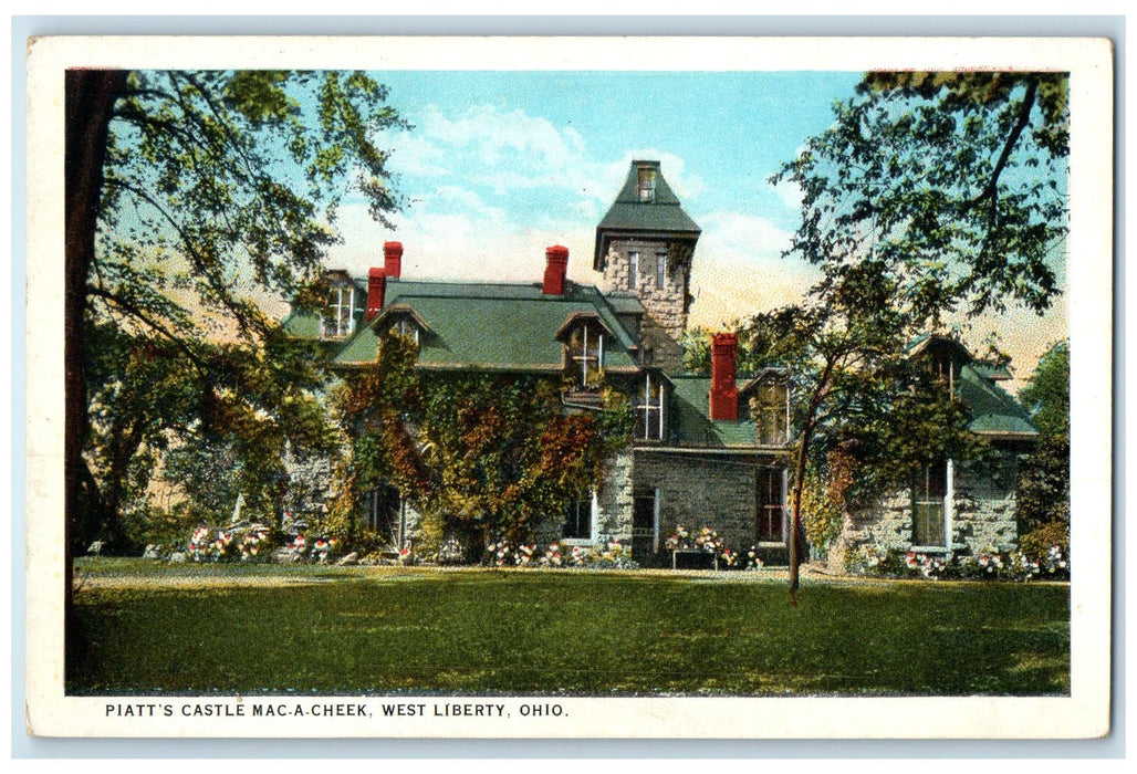 c1920's Piatt's Castle Mac A Cheek Building Lawn West Liberty Ohio OH Postcard