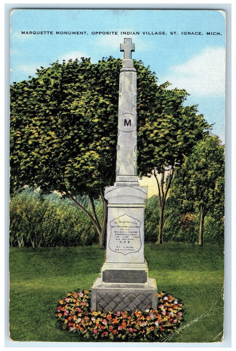1963 Marquette Monument Opposite India Village St. Ignace Michigan MI Postcard