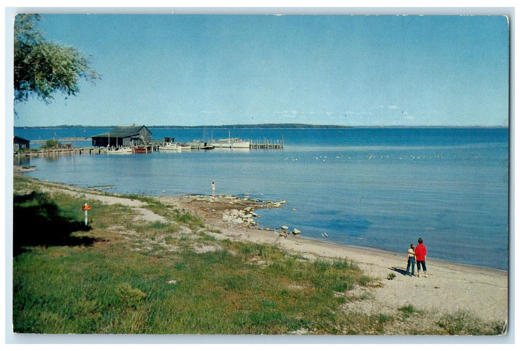c1950's Municipal Dock Boats Land Of Delight At Northport Michigan MI Postcard