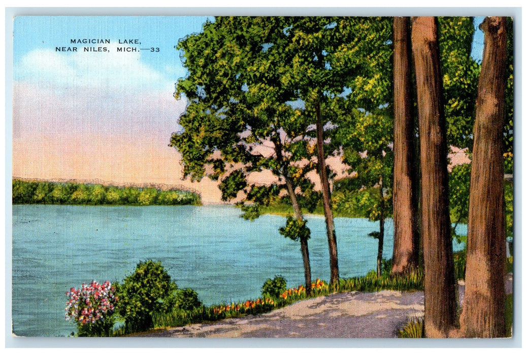 c1940's Magician Lake For Bathing Boating & Fishing Niles Michigan MI Postcard