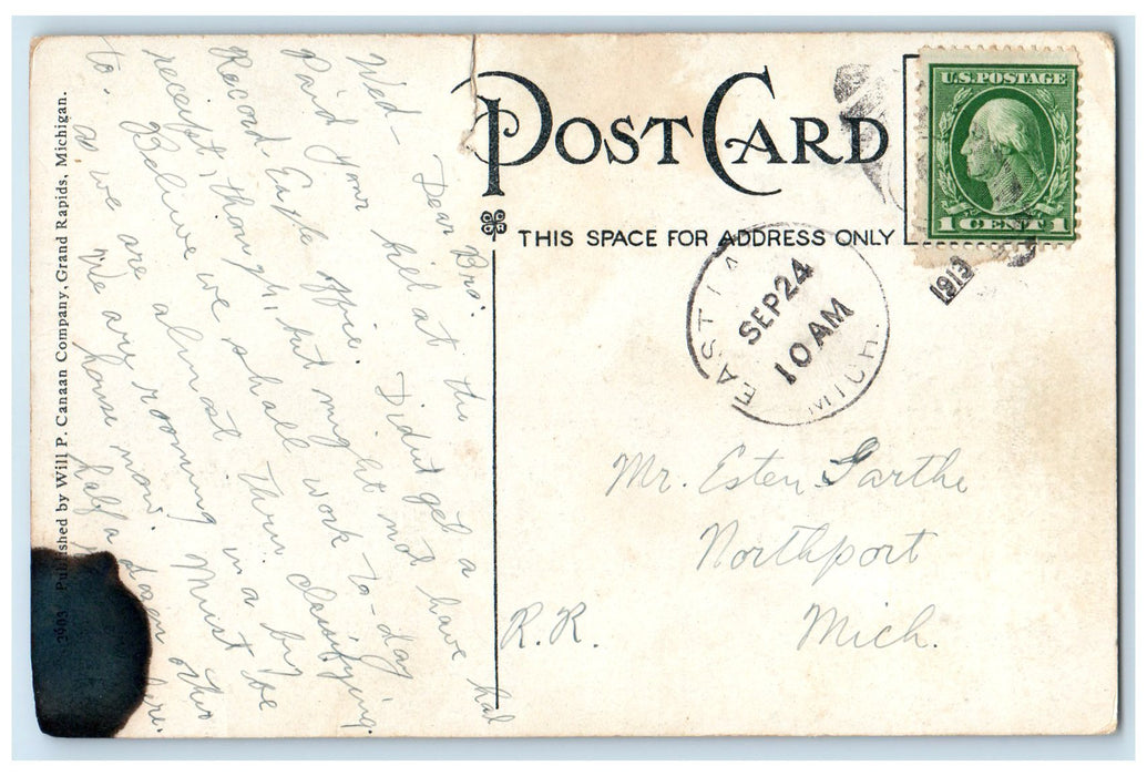 1913 Union Depot Railroad Building Guard On Duty Lansing Michigan MI Postcard
