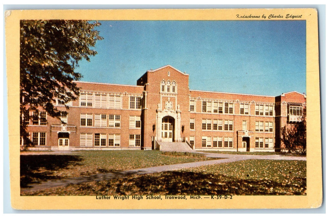 c1920's Luther Wright High School Campus Building Ironwood Michigan MI Postcard