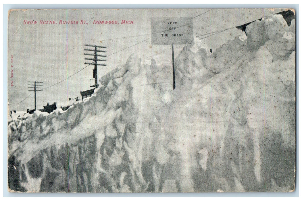 1909 Snow Scene Suffolk Street Road View Ironwood Michigan MI Posted Postcard