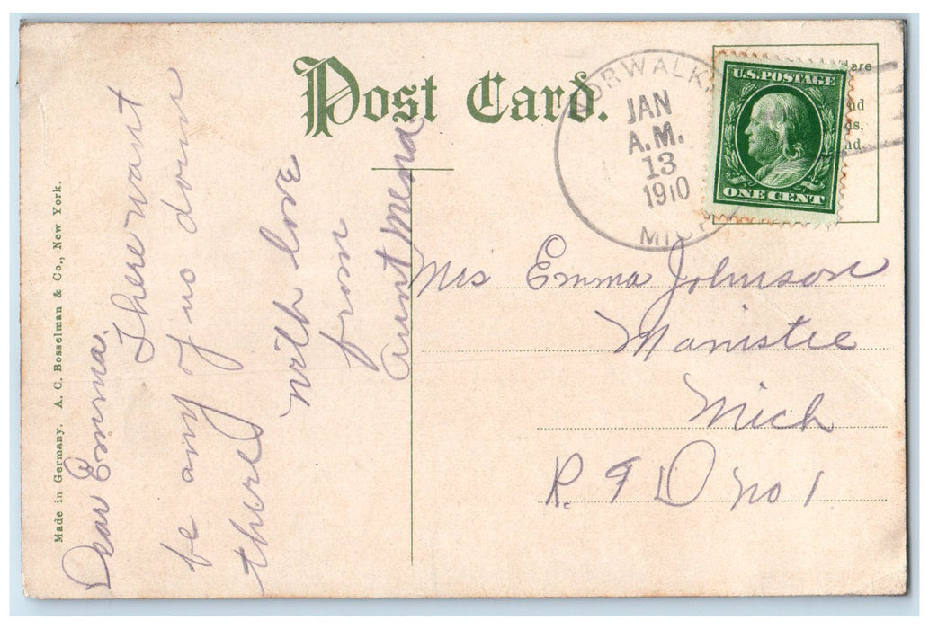 1910 Central School Campus Building Tower Entrance Manistee Michigan MI Postcard
