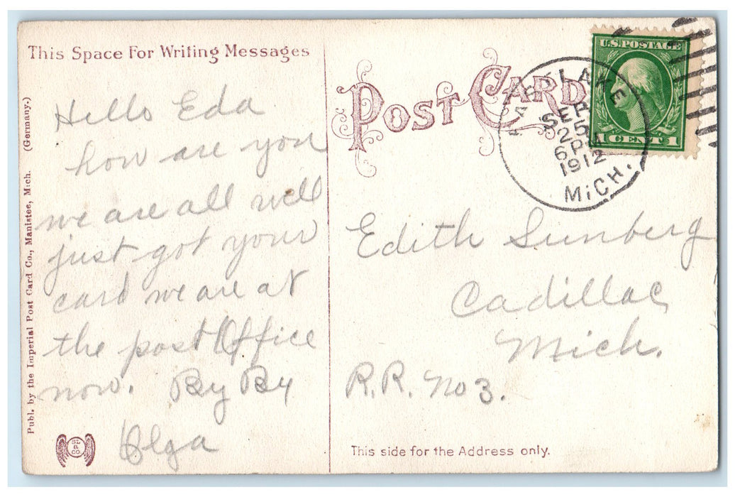 1912 Briny Inn Hotel Salt & Minerals Bath Restaurant Manistee MI Posted Postcard