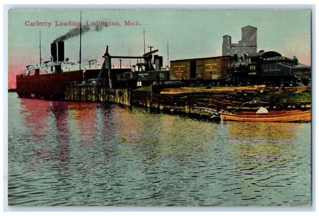c1910's Carferry Loading Scene Ludington Michigan MI Unposted Steamship Postcard
