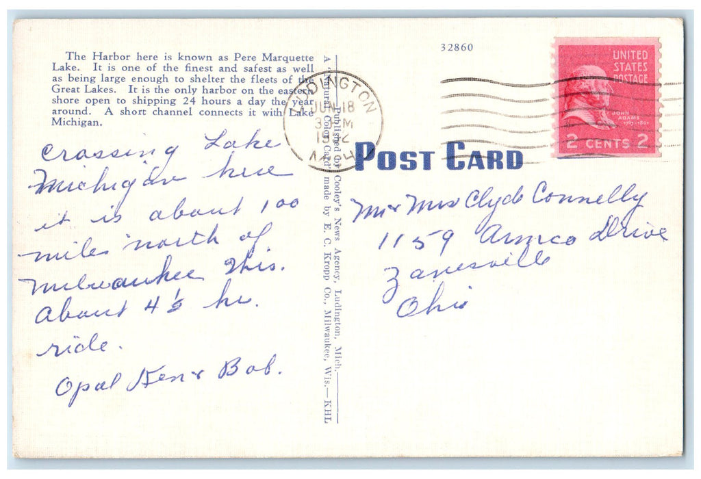 1952 Pere Marquette Carferry Dock Scene Ludington Michigan MI Posted Postcard