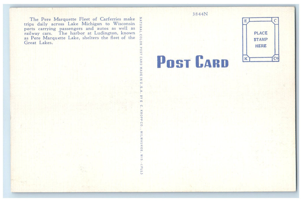 c1940's Pere Marquette Fleet Of Carferries Ludington Michigan MI Ships Postcard