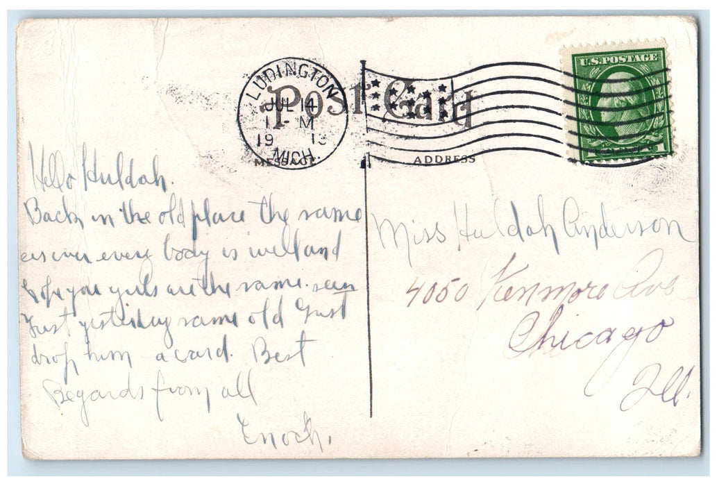 1913 P. M. Carferry Fleet Steamships Scene Ludington Michigan MI Posted Postcard
