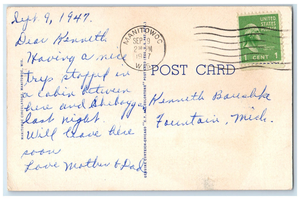 1947 Car Ferries In Manitowoc Harbor Manitowoc Wisconsin WI Steamship Postcard
