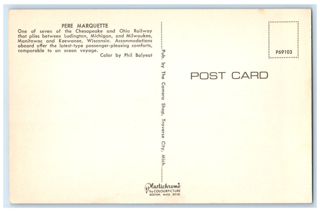 c1960's Pere Marquette One Of The Seven Railway Ludington MI Steamship Postcard