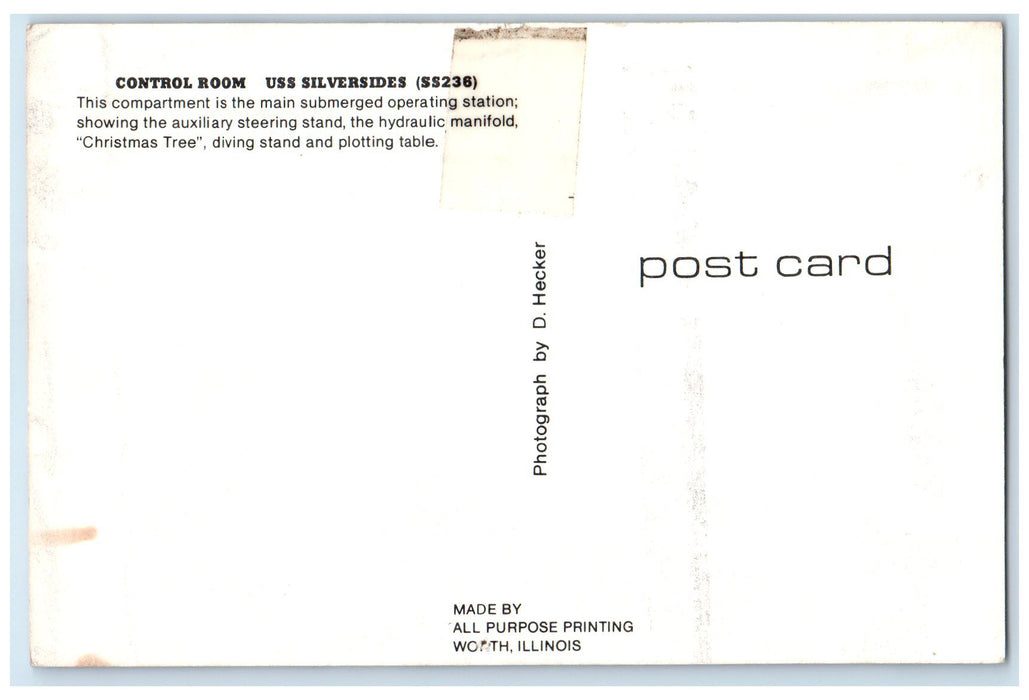 c1960s Control Room View USS Silversides SS236 Christmas Tree Unposted Postcard