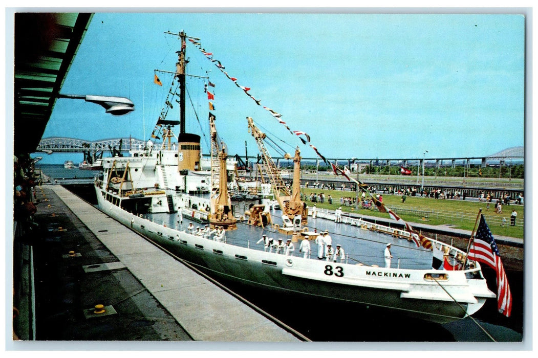 c1960's Mackinaw The Soo Locks Sault Ste. Marie MI Unposted Steamship Postcard