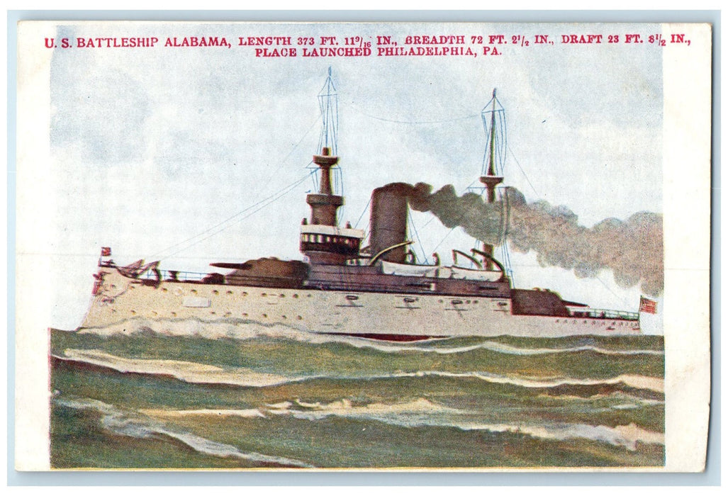 c1905's U.S. Battleship Alabama Philadelphia Pennsylvania PA Unposted Postcard