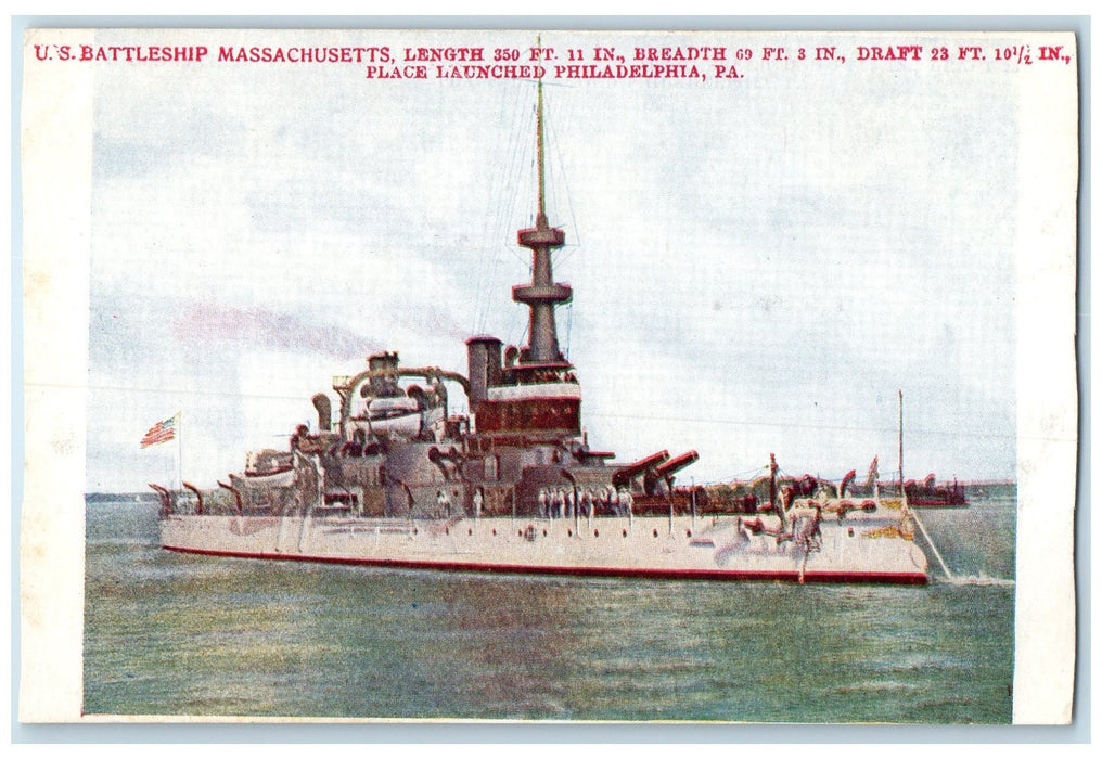 c1905's U.S. Battleship Massachusetts View Philadelphia Pennsylvania PA Postcard