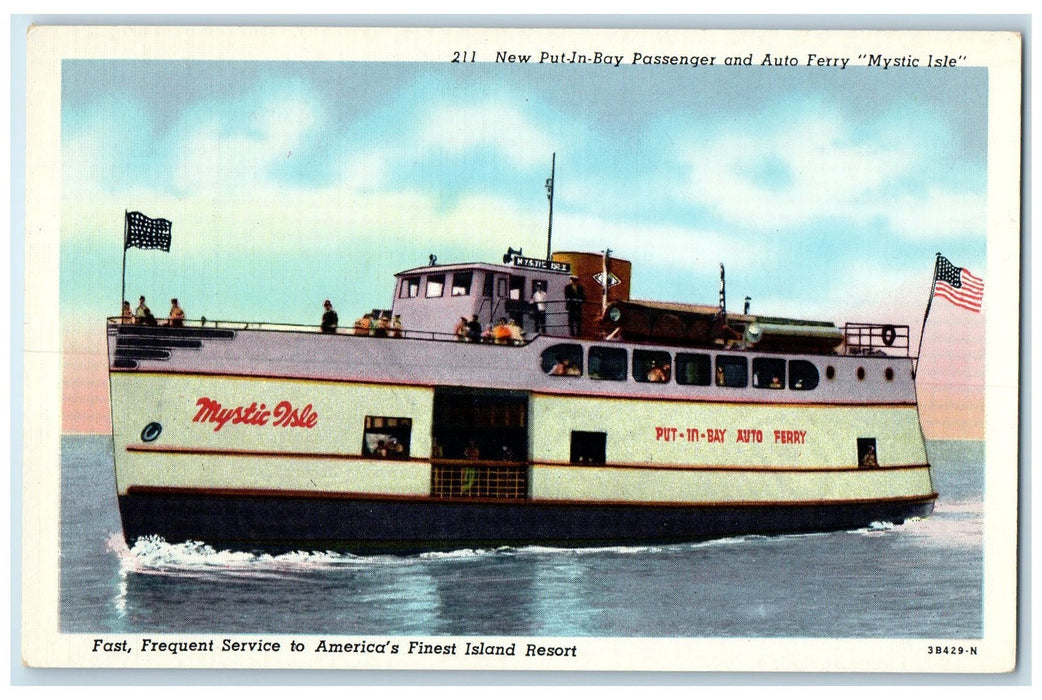 c1940s Mystic Isle First All Steel Put In Bay Auto Ferry Great Lakes MI Postcard
