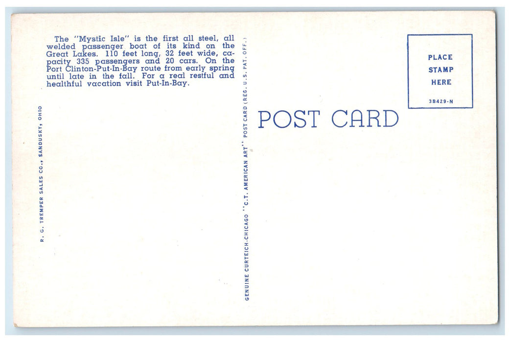 c1940s Mystic Isle First All Steel Put In Bay Auto Ferry Great Lakes MI Postcard