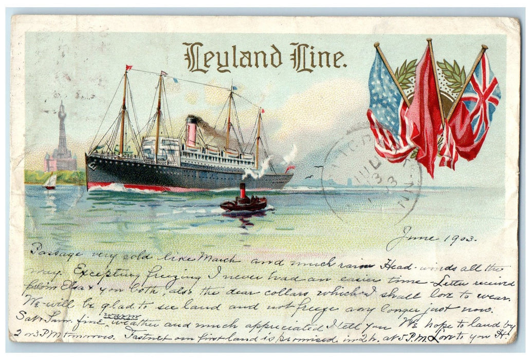 1903 Leyland Line Steamships Scene Chicago Illinois IL Posted Vintage Postcard