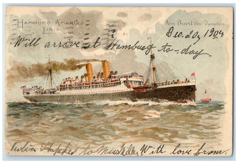 1905 Hamburg Amerika Line Steamship Chicago Illinois IL Posted Vintage Postcard