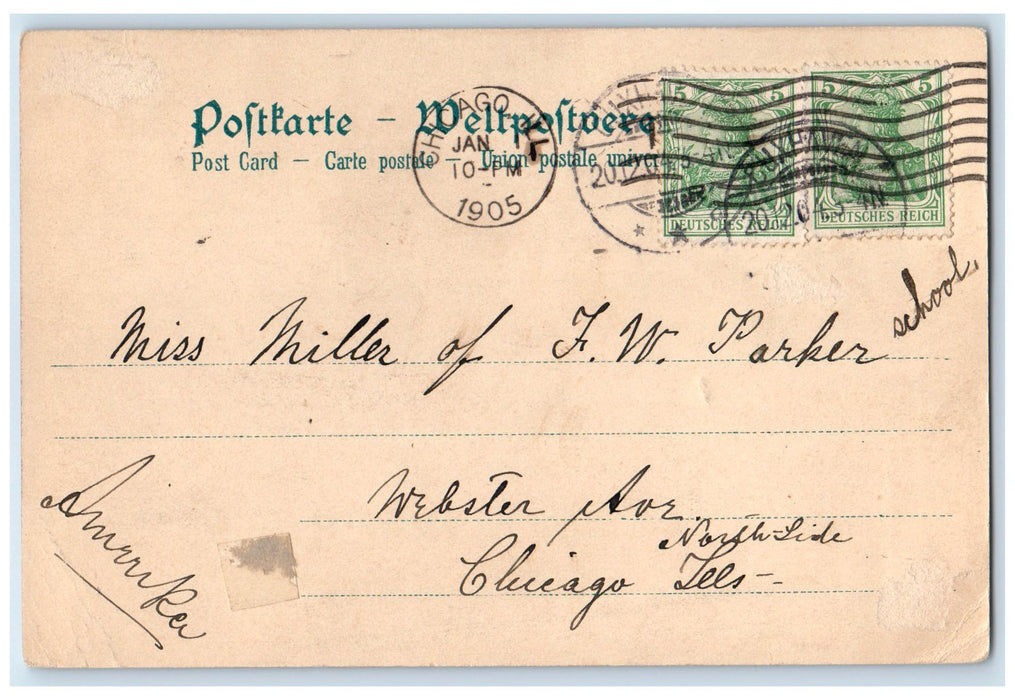 1905 Hamburg Amerika Line Steamship Chicago Illinois IL Posted Vintage Postcard