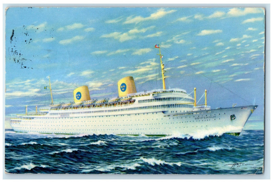 1957 Swedish American Line Steamship View Gothenburg New York NY Posted Postcard