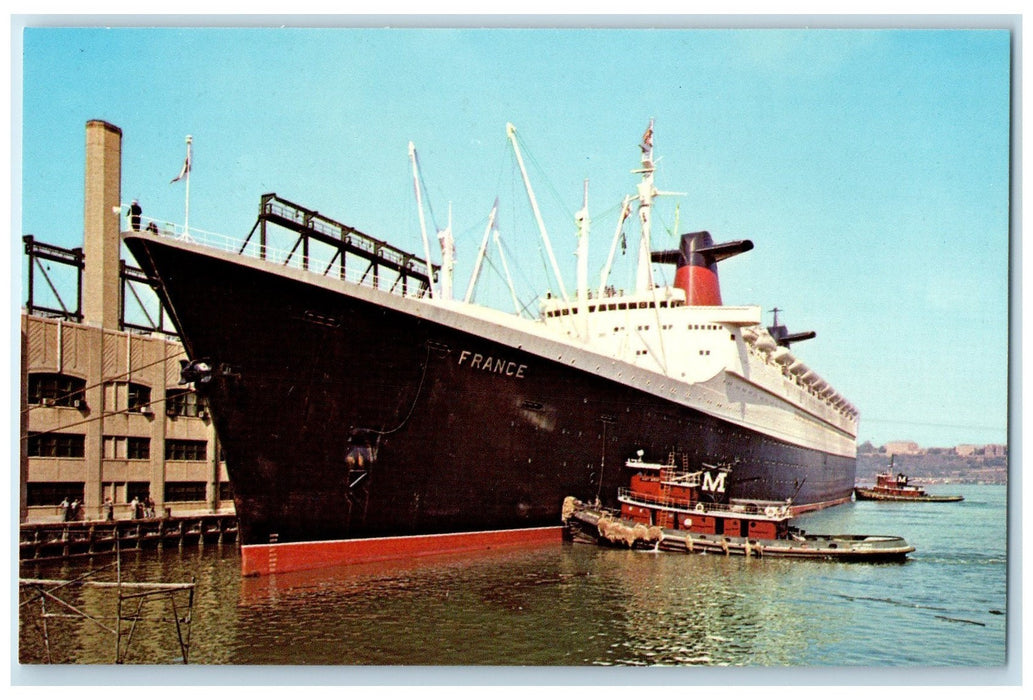 c1960's Steamship France Docking In New York City New York NY Unposted Postcard