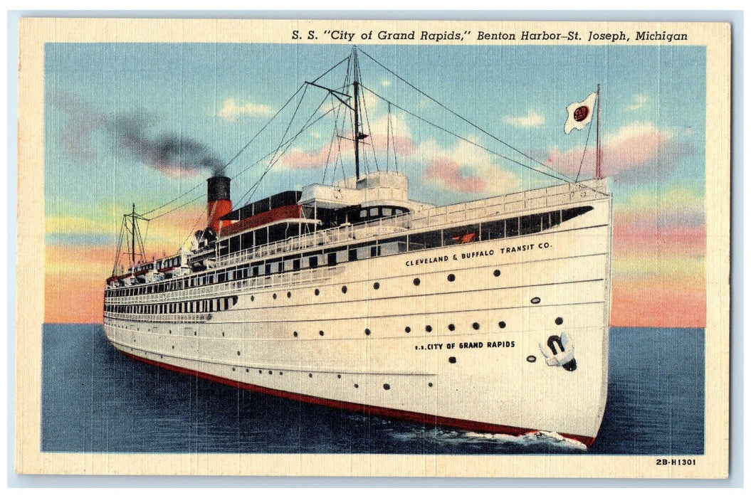 c1910s Steamship City Of Grand Rapids Scene Benton Harbor St. Joseph MI Postcard