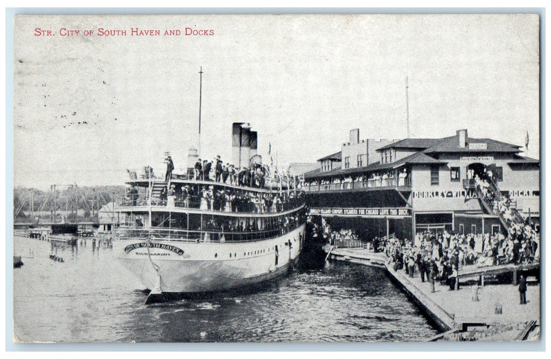 1909 Str. City Of South Haven And Docks South Haven Michigan MI Posted Postcard
