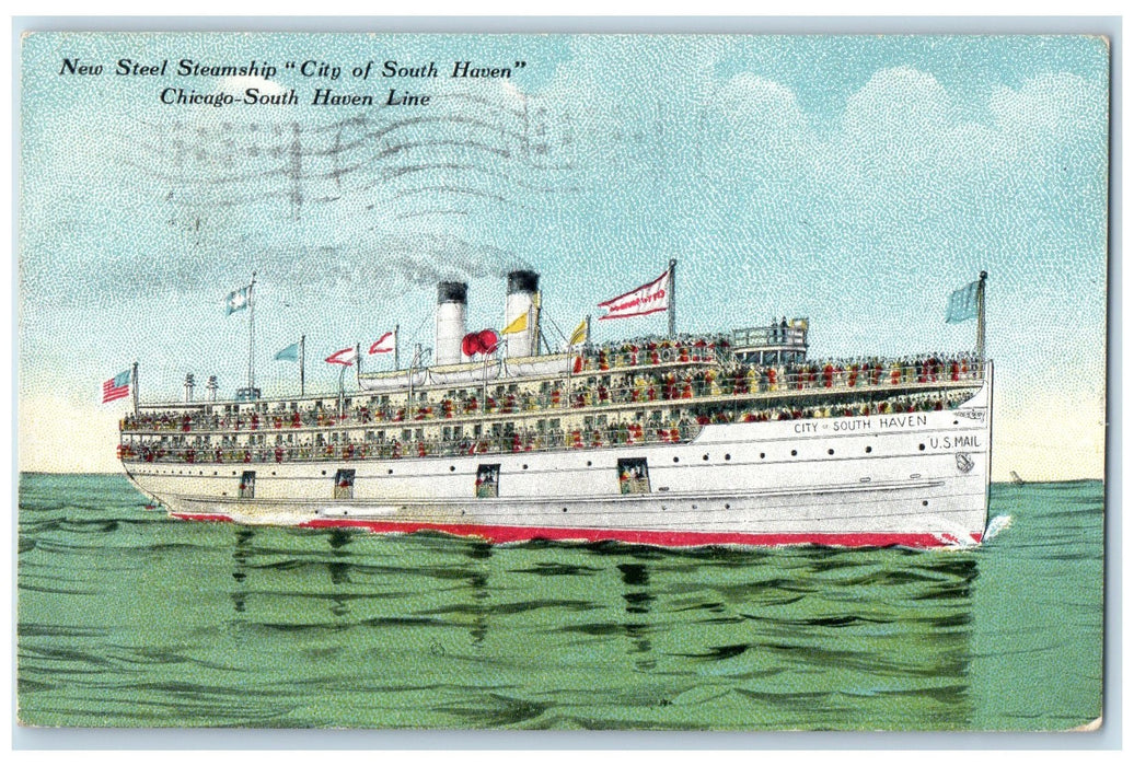 1909 New Steel Steamship City Of South Haven Allegan MI Posted Vintage Postcard