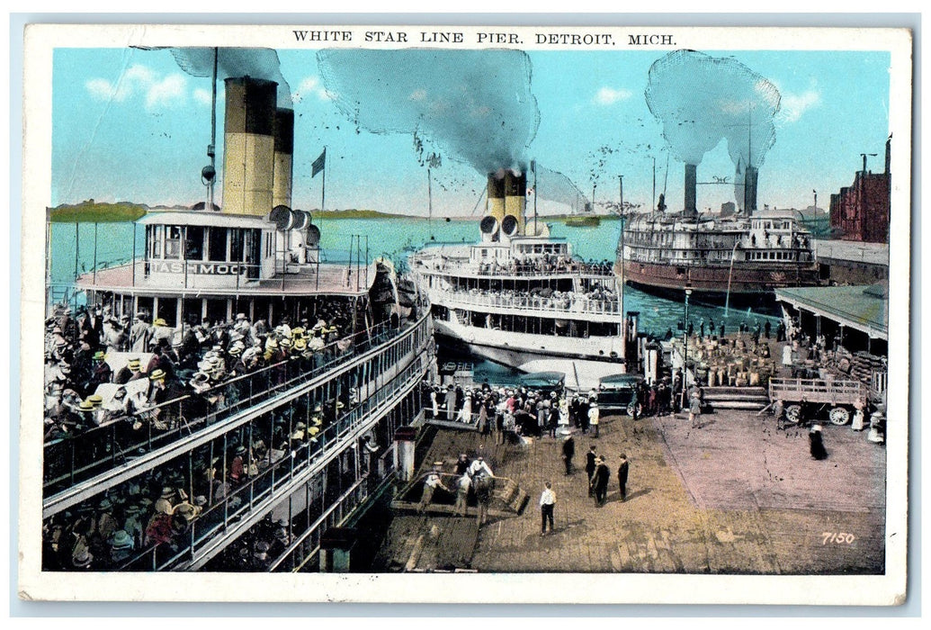 1928 White Star Line Pier Steamships Detroit Michigan MI Posted People Postcard