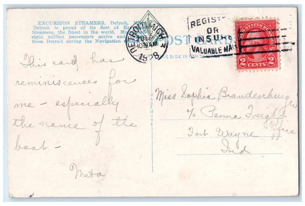 1928 White Star Line Pier Steamships Detroit Michigan MI Posted People Postcard