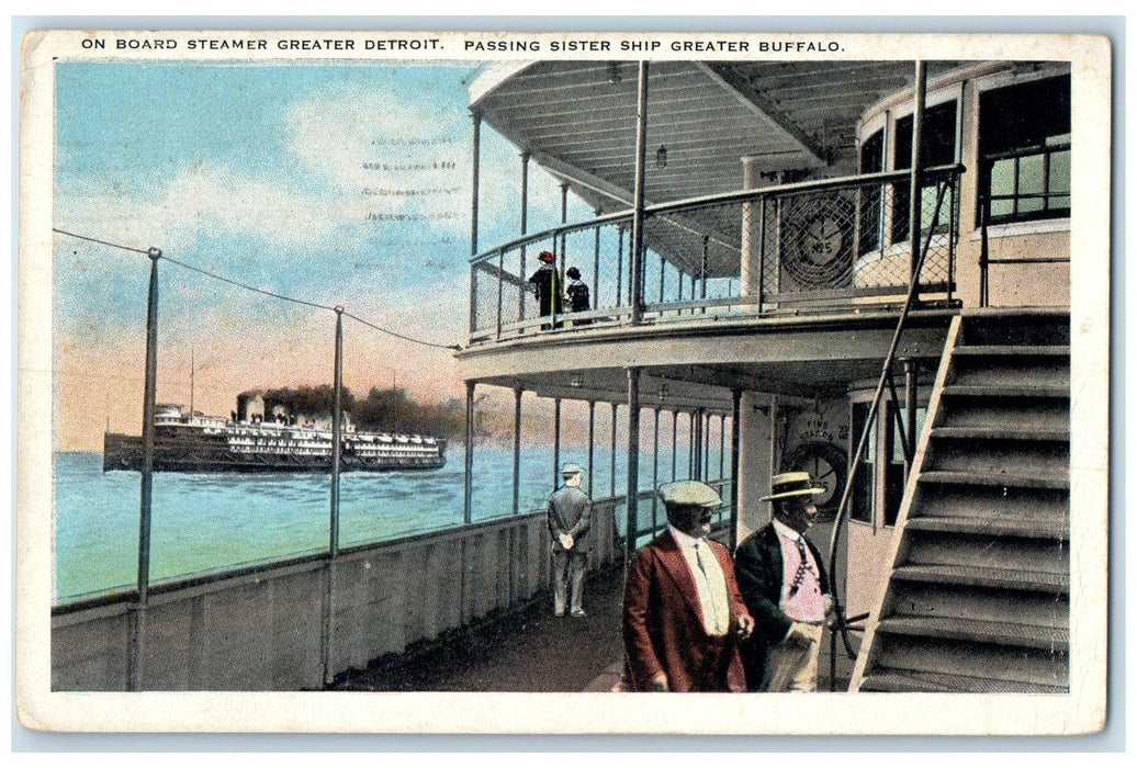 1938 On Board Steamer Greater Detroit And Sister Ship Greater Buffalo Postcard