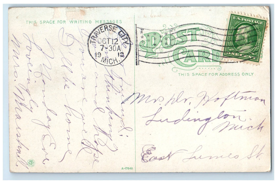 1912 Steamer Illinois Entering Dock Scene At Traverse City MI Posted Postcard