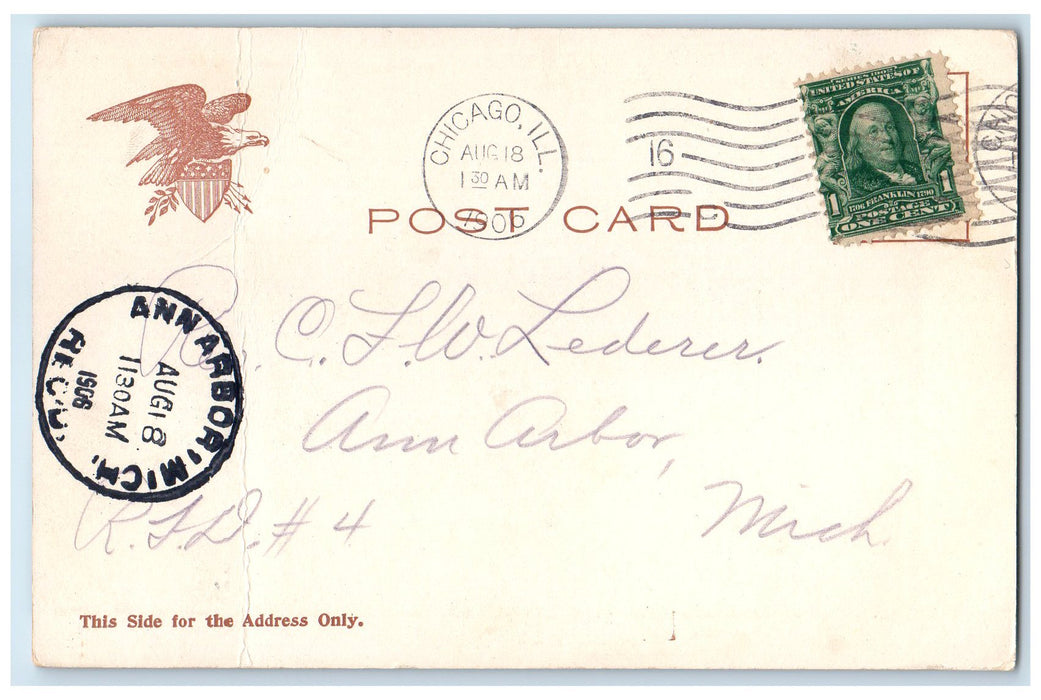 1906 Steamship Christopher Columbus Chicago Illinois IL Posted Vintage Postcard